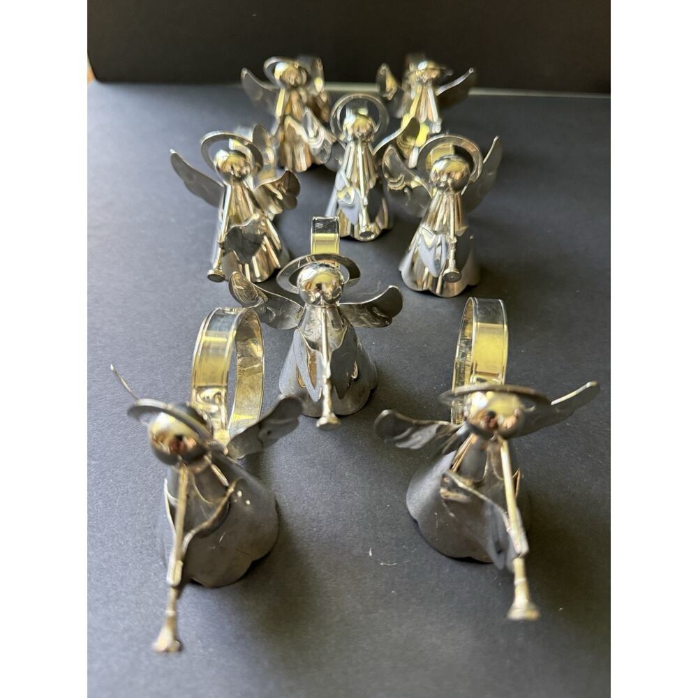 Vintage set of 8 Angels With Trumpets Napkin Rings Silver Plated On Brass